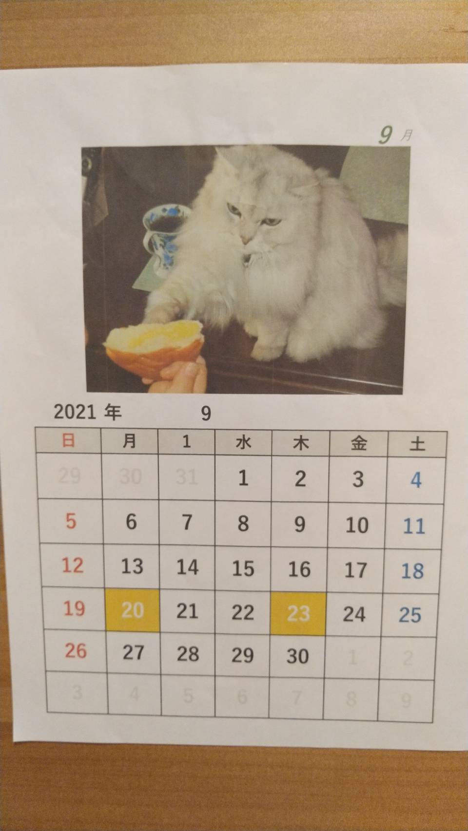 9月カレンダー